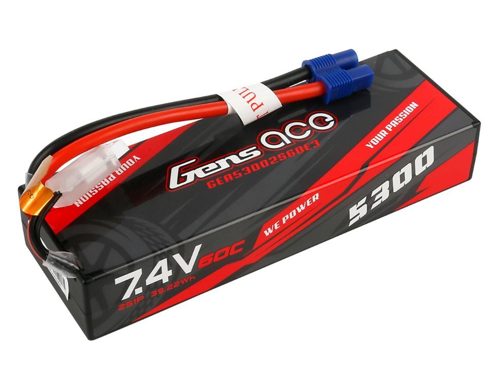 (image for) Gens Ace 2S 5300mAh 60C Hard Case LiPo Battery - EC3 Plug