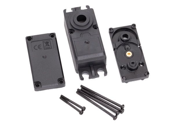 (image for) Traxxas Servo case, plastic (top, middle, bottom)/ gaskets/ hard