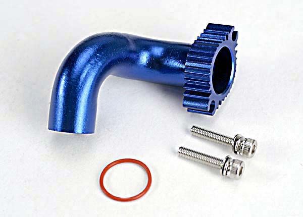 (image for) Traxxas Header, Blue-Anodized Aluminum (For Rear Exhaust Engines