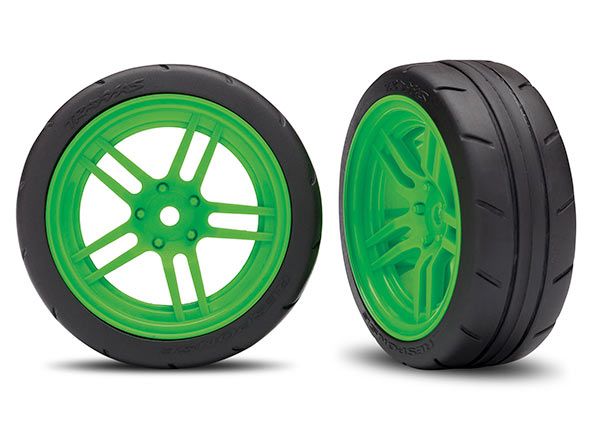 (image for) Traxxas Tires And Wheels, Assembled, Glued (Split-Spoke Green Wh