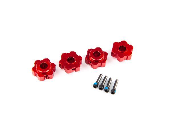 (image for) Traxxas Wheel hubs, hex, aluminum (red-anodized) (4)/ 4x13mm scr