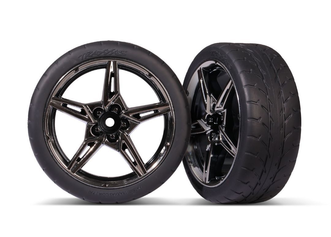 (image for) Traxxas Tires & wheels, assembled, glued (black chrome 2.8\" whee